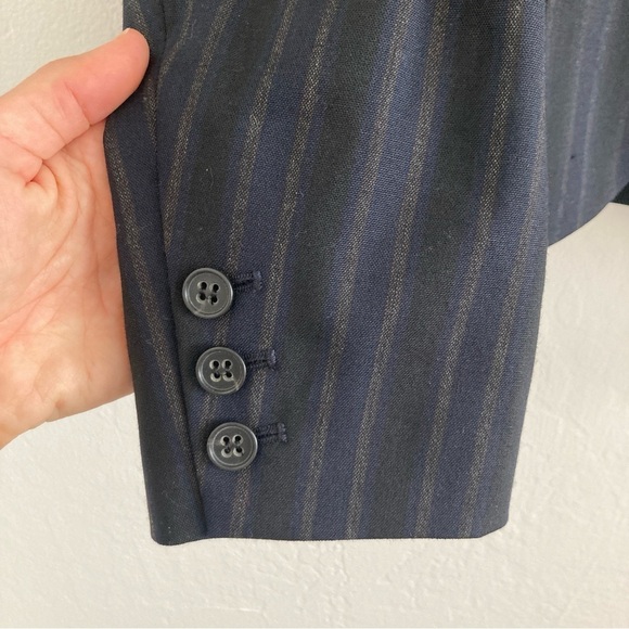 Theory Wool Pinstripe Blazer Black Workwear Preppy Minimalist Office Size 10 - Picture 8 of 14